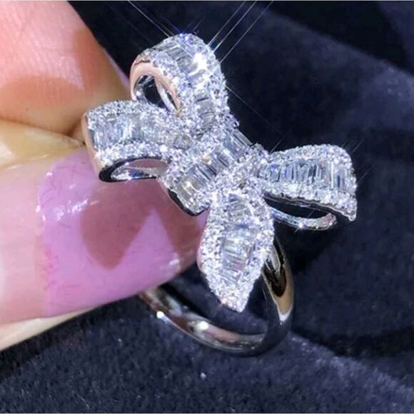 Diamond Bow Silver Ring - Picture 1 of 6
